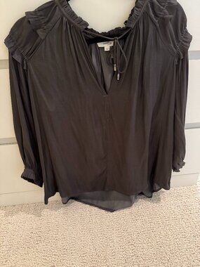 Hashttag Satin Ruffle V Neck Top